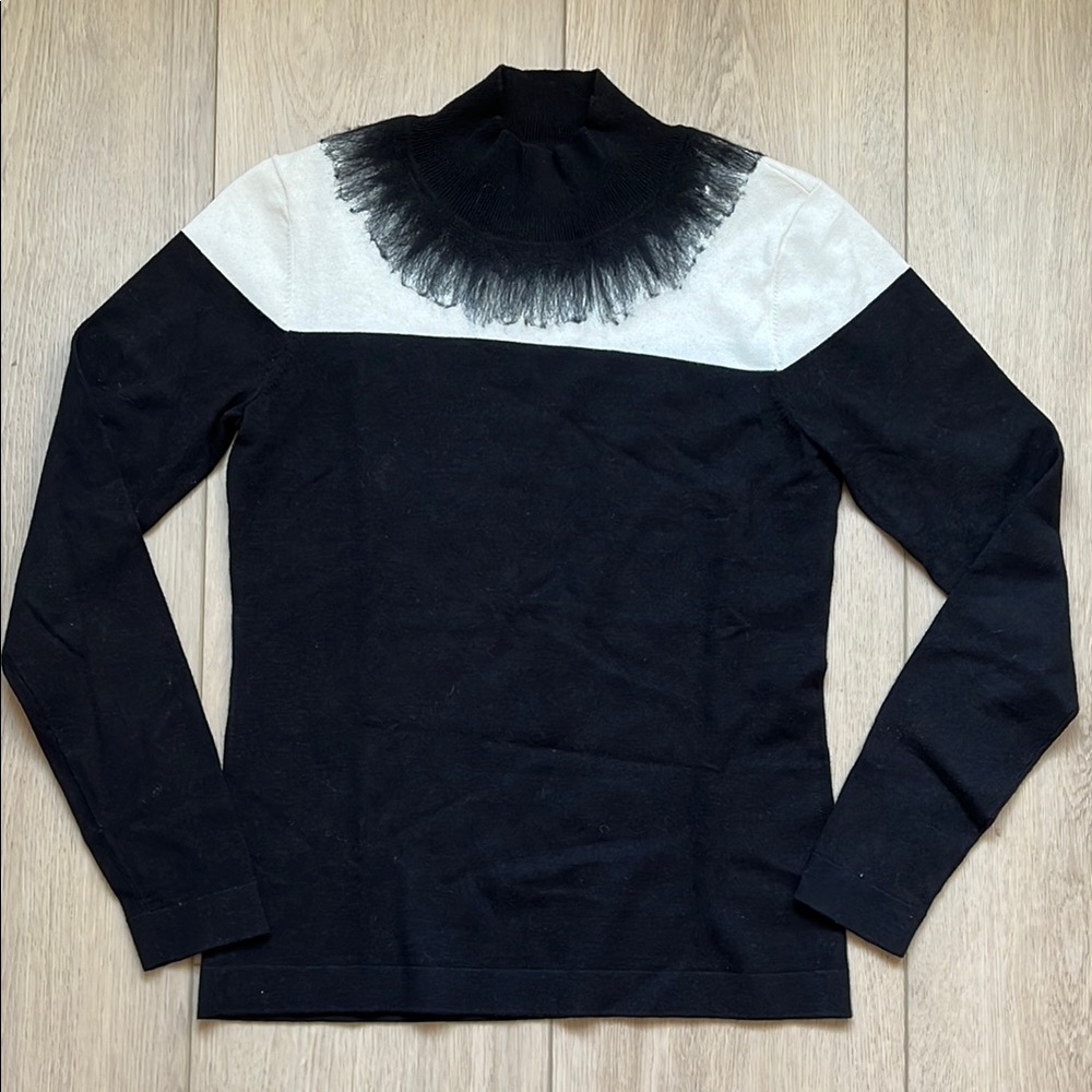 Helios & Luna Wool Blend Black and White Turtleneck Sweater Size small Women’s
